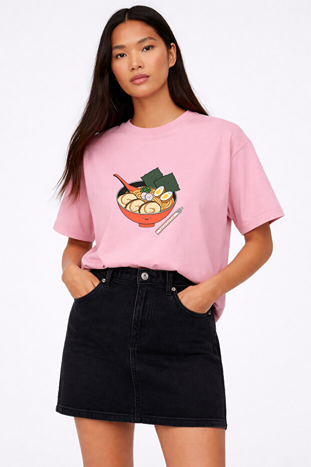 Oversized T-Shirt Food Plate Printed 100% Cotton T-Shirt Comfortable Fit