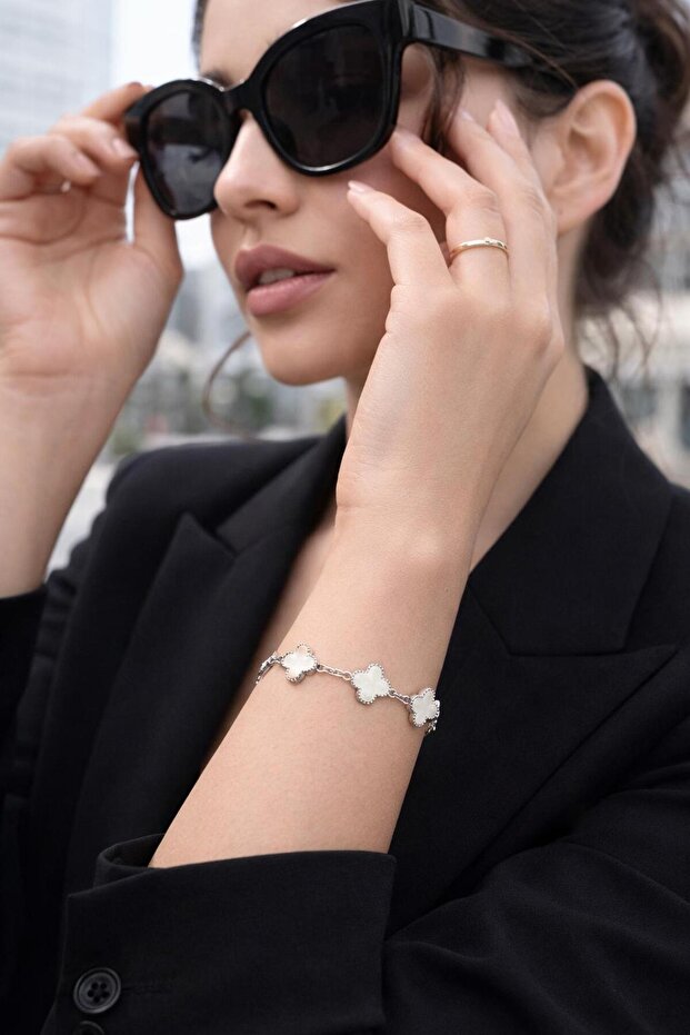 Beyaz Çelik Yonca Bileklik - 1