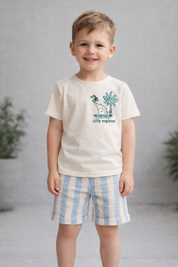 Boy's Little Explorer Printed Shorts Set 100% Cotton Summer Collection