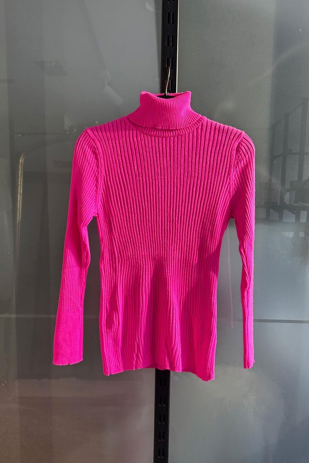 Corded Fabric Turtleneck Bady - Neon Pink Neon Pink