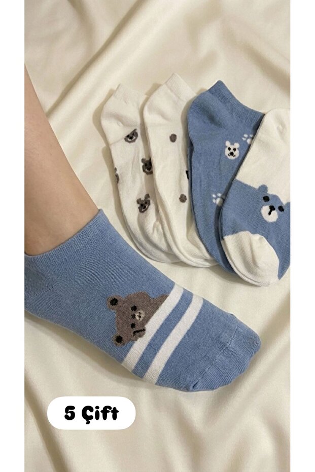 Teddy Bear Patterned Set of Cotton Cute, Cute and Comfortable Women's Booties Socks