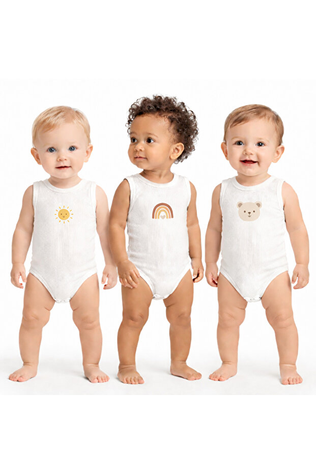 Unisex Baby Athlete Bodysuit Rib Knit 100% Cotton Minimal Sun Printed