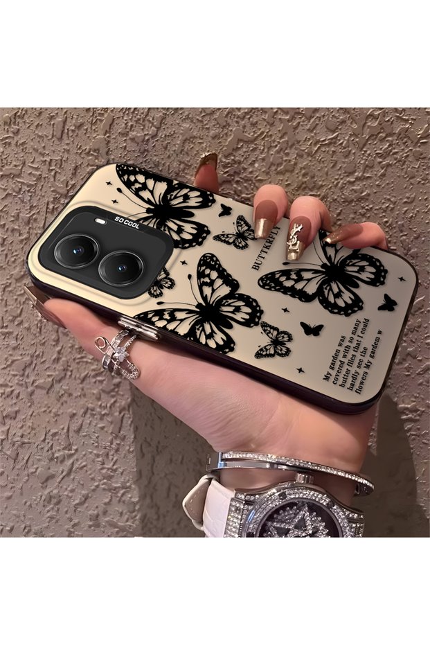 Silicone Edge Hard Back Anti Fall Phone Case Butterfly Patterned Compatible with Poco X7 Pro