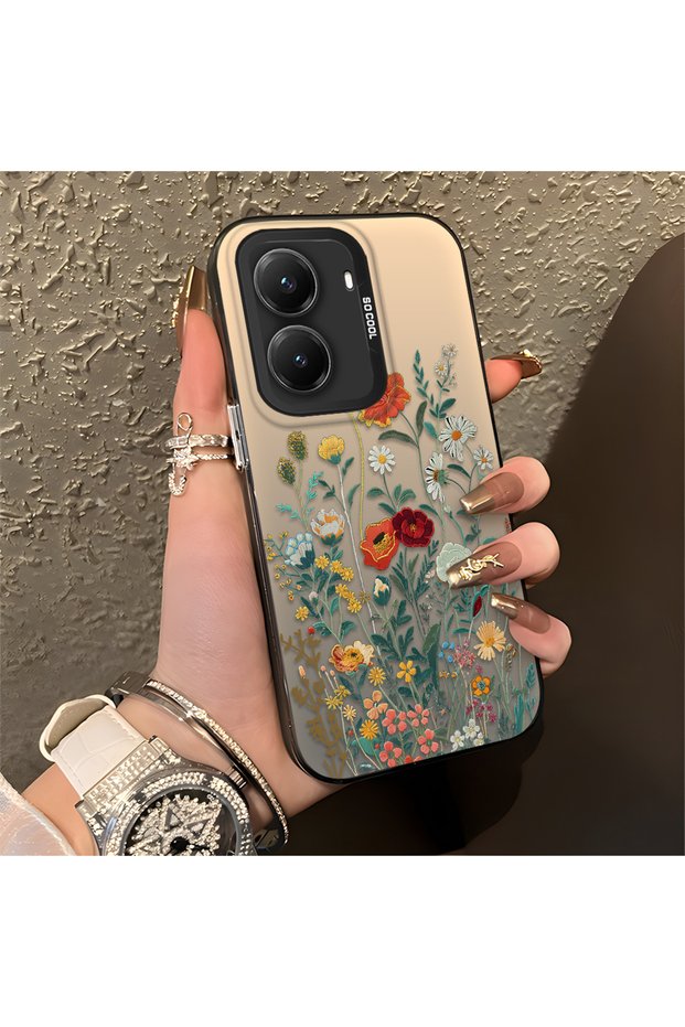 Poco X7 Pro Compatible Silicone Edge Hard Back Anti-Fall Phone Case Floral Print