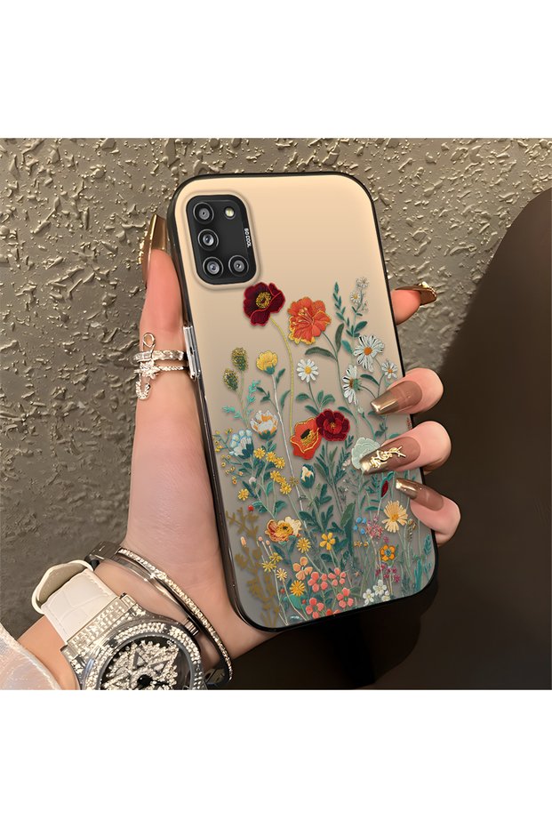 Samsung Galaxy A31 Compatible Silicone Edge Hard Back Anti-Fall Phone Case Floral Print