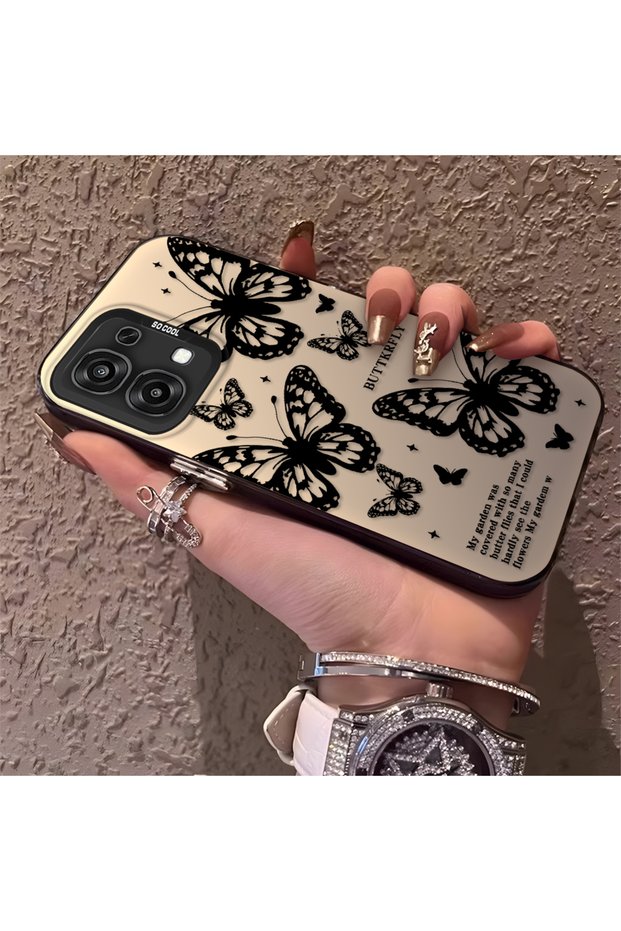 Silicone Edge Hard Back Anti Fall Phone Case Compatible with Oppo A6 Pro 5g Butterfly Patterned