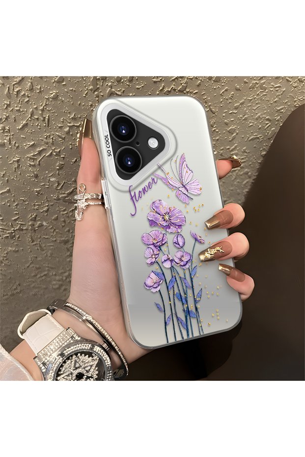 iPhone 17 Compatible Silicone Edge Hard Back Anti-Fall Phone Case Floral Print