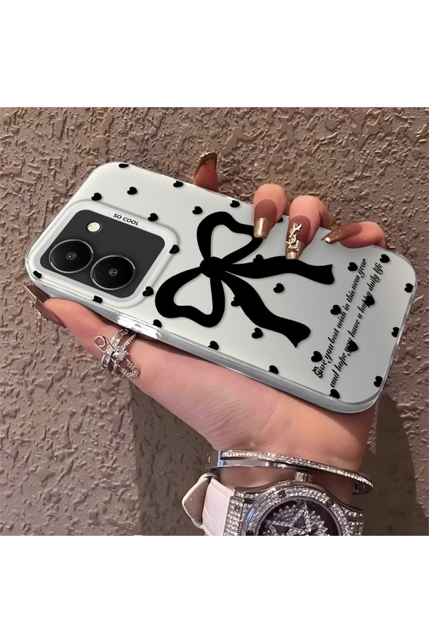 Silicone Edge Hard Back Anti Fall Phone Case Bowknot Patterned Compatible with Vivo Y36 5g