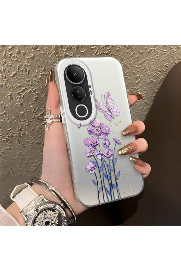 Vivo V50 Lite Compatible Silicone Edge Hard Back Anti-Fall Phone Case Floral Print