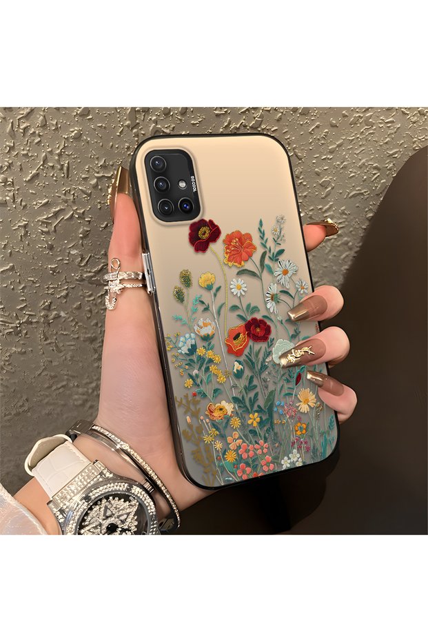 Samsung Galaxy A51 Compatible Silicone Edge Hard Back Anti-Fall Phone Case Floral Print