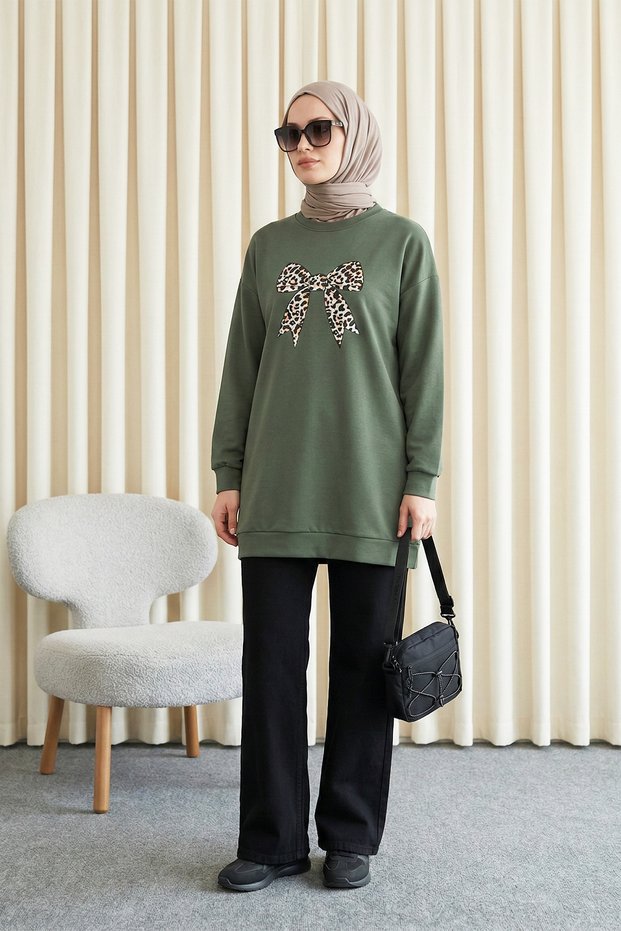 Bow Print Tunic - Khaki