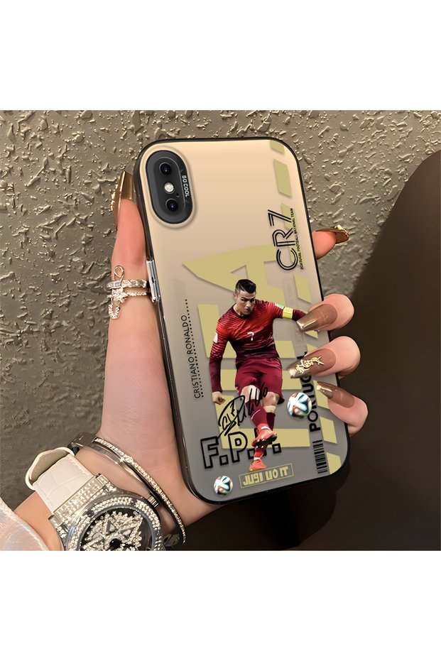 iPhone XS Compatible Silicone Edge Hard Back Anti-Fall Phone Case Cr7 Patterned