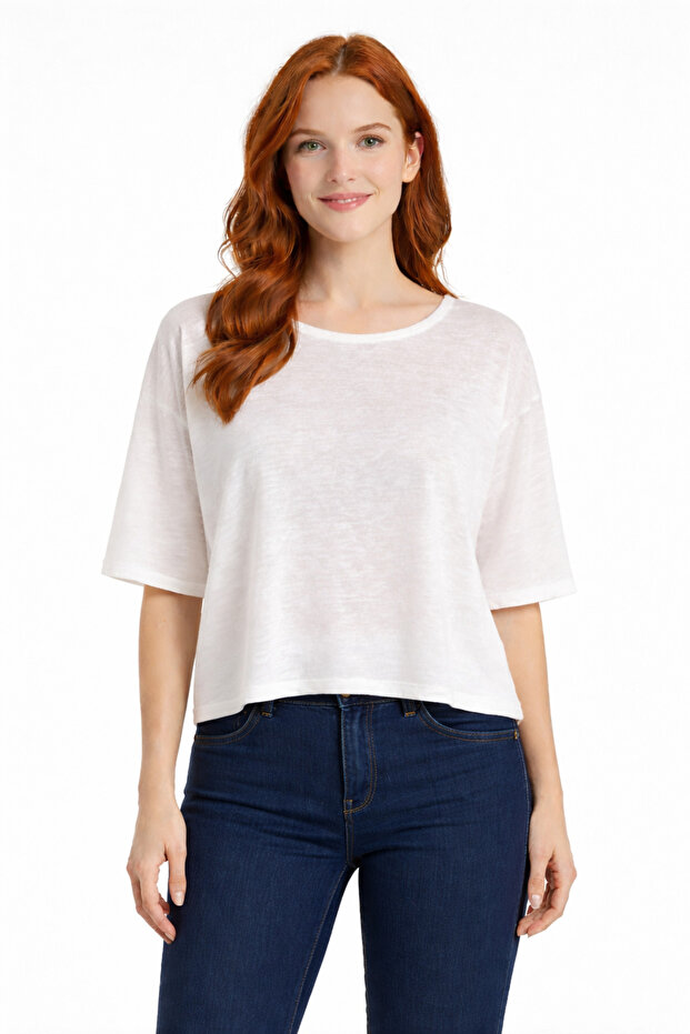 بلوزة أساسية فضفاضة بأكمام خفاشية بيضاء - 1