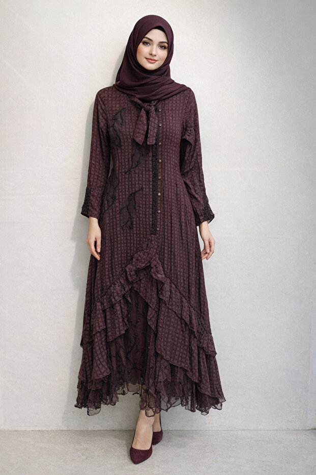 Ruffled Skirt Jacquard Dress