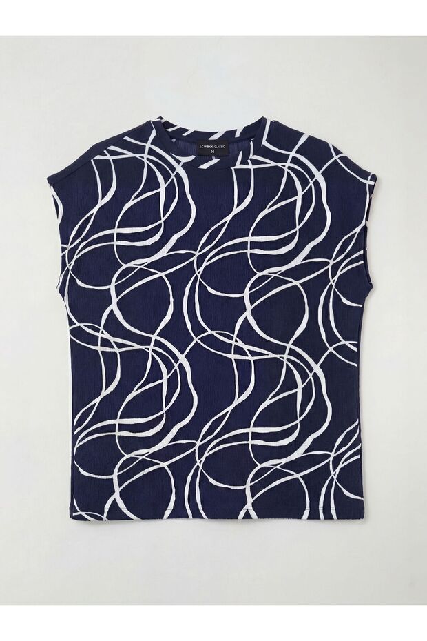 Crew Neck Patterned Blouse - 5