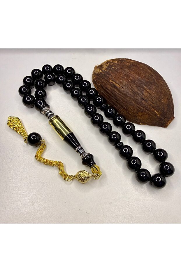 Handcrafted, Marbled, Black Amber Prayer Beads That Resemble the Imame Simsiyah Oltu.