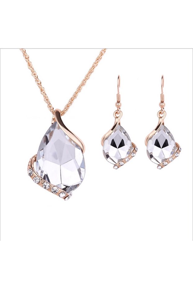 Stylish Drop Stone, Trendy Zircon Stone Embellished Jewelry Set (Necklace and Earrings), New Year, Gift