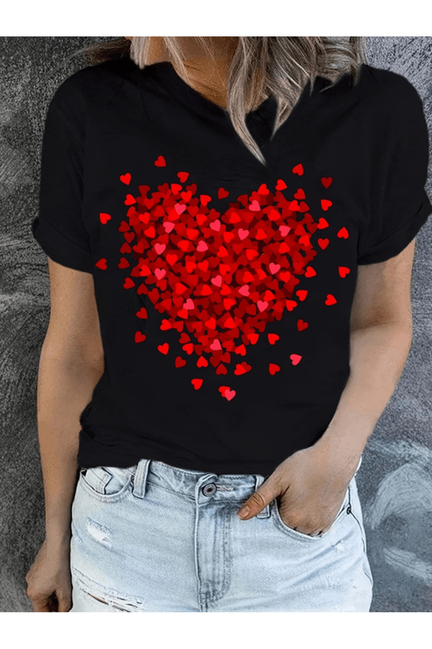 Red Heart Pattern Printed Premium Oversized T-Shirt