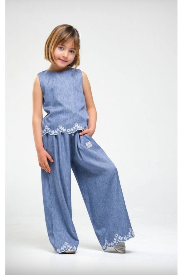 Limi̇ Girl Child Yu Soft-Textured Flow Detailed Loose Pants Blouse Set
