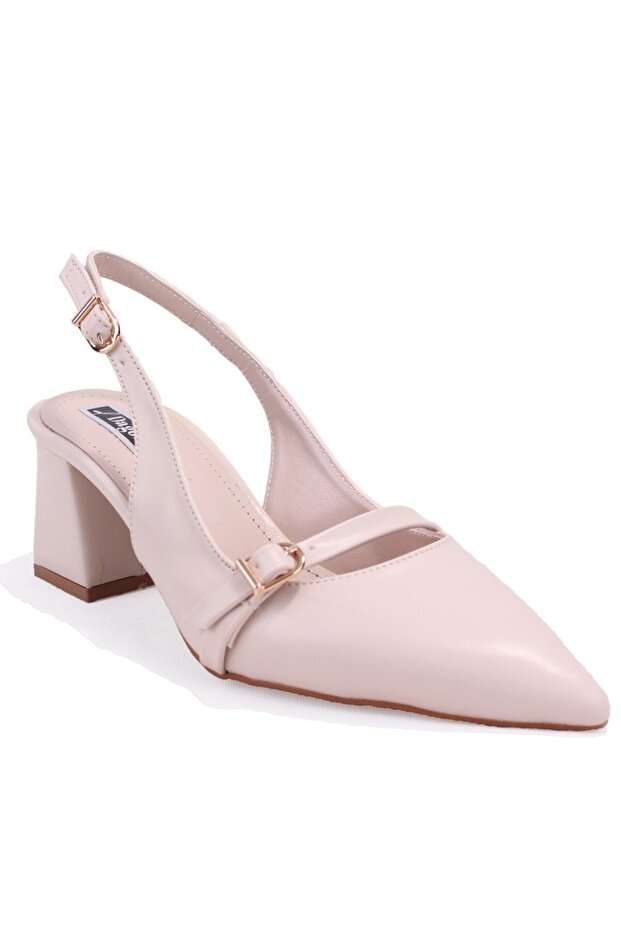 Dza07-1296038 Beige 6.5 cm Thick Heeled Classic Women's Shoes