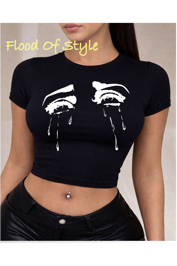 Black Babby Tee Crying Eyes Custom Design