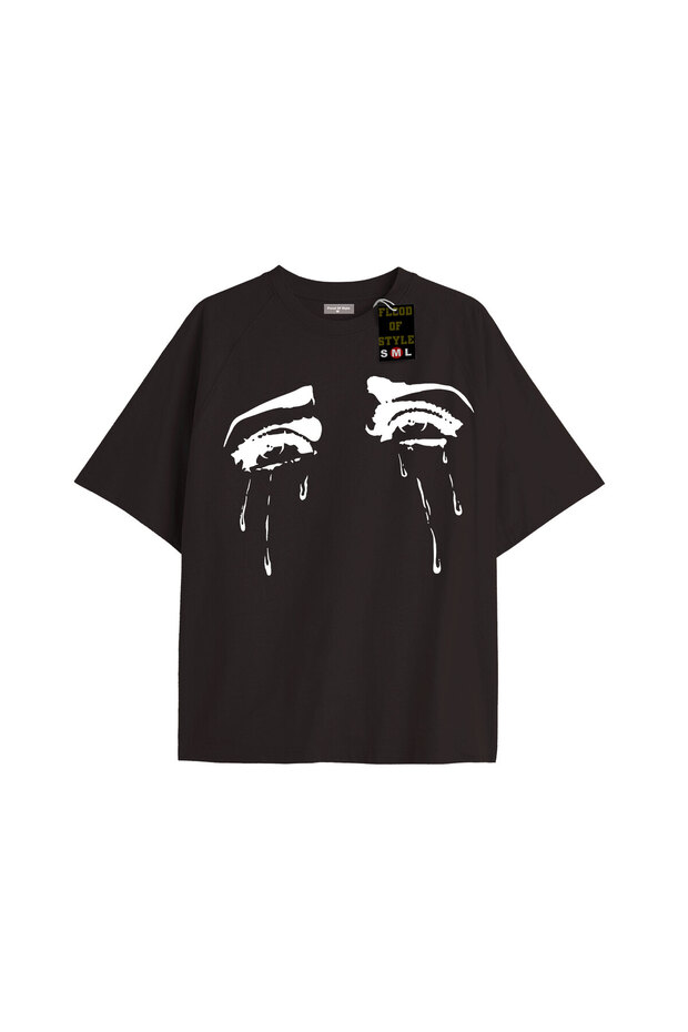 Black Oversized T-Shirt with Crying Eyes Exclusive Design