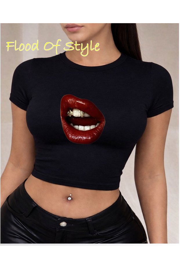 Black Babby Tee Lip Custom Design