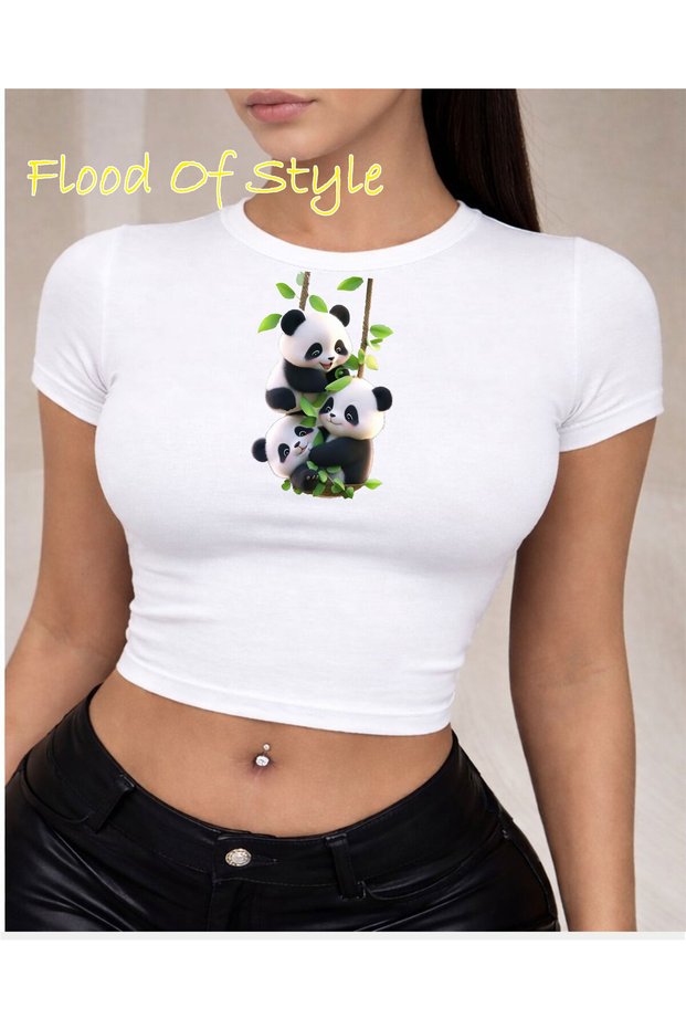 White Babby Tee Pandas Custom Design