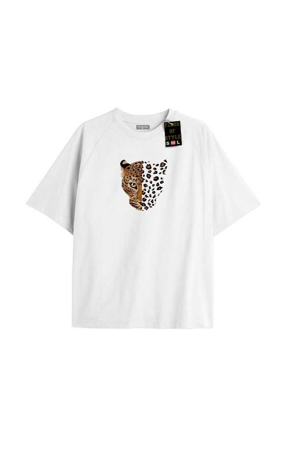 White Oversized T-Shirt Lion Custom Design