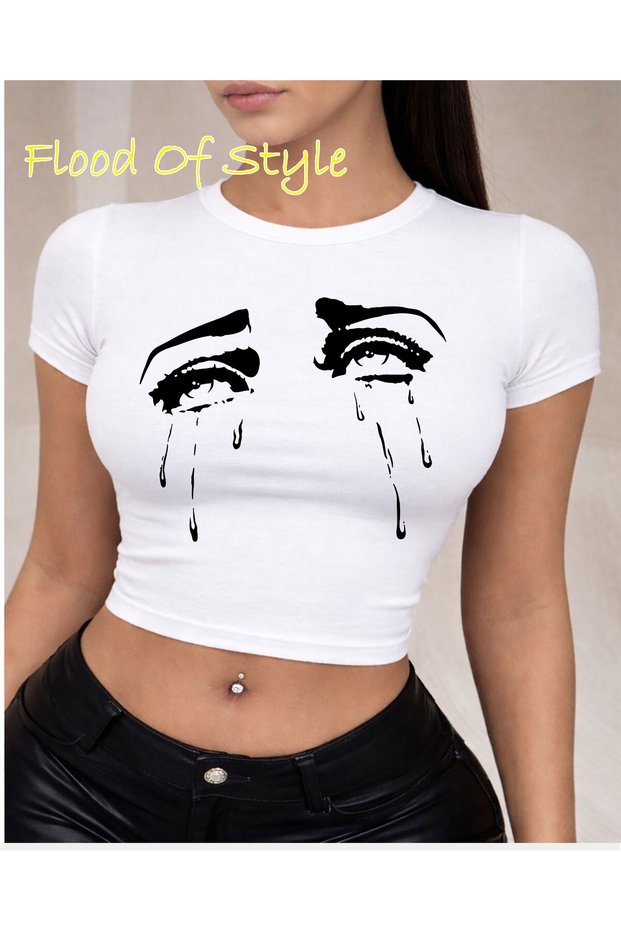 White Babby Tee Crying Eyes Custom Design