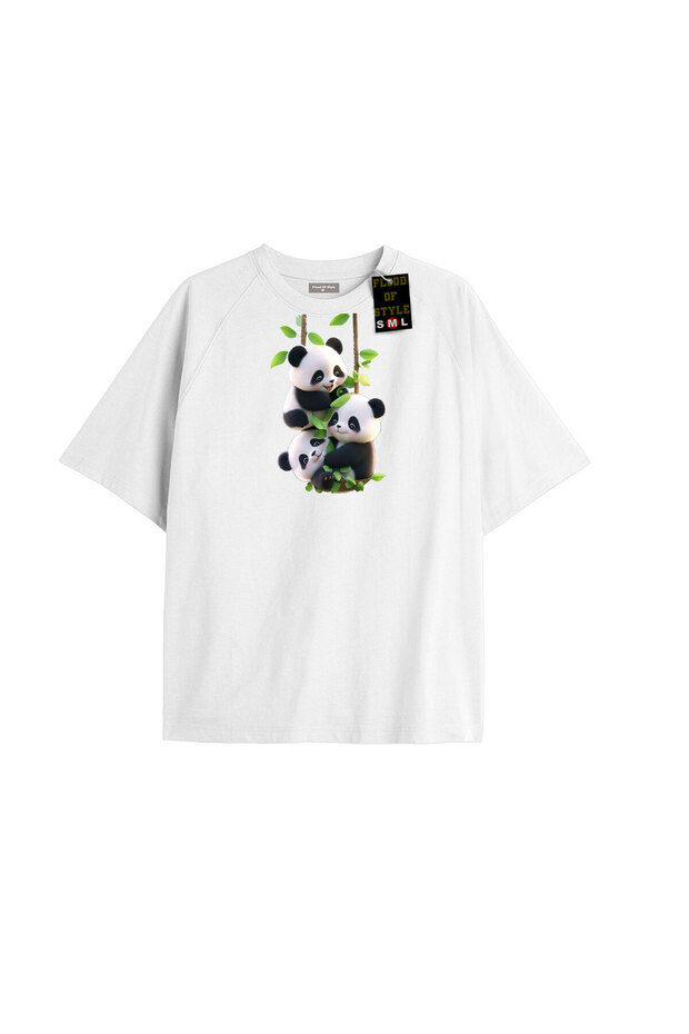 White Oversized T-Shirt Pandas Special Design