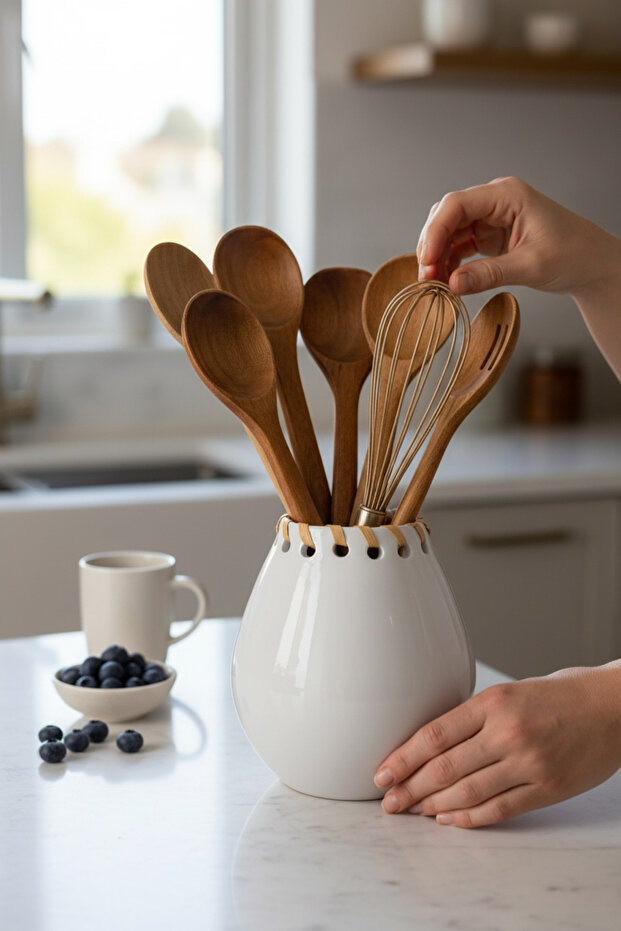 Hale Toprak Series - Decorative Ceramic Spoon Holder - Handmade Product
