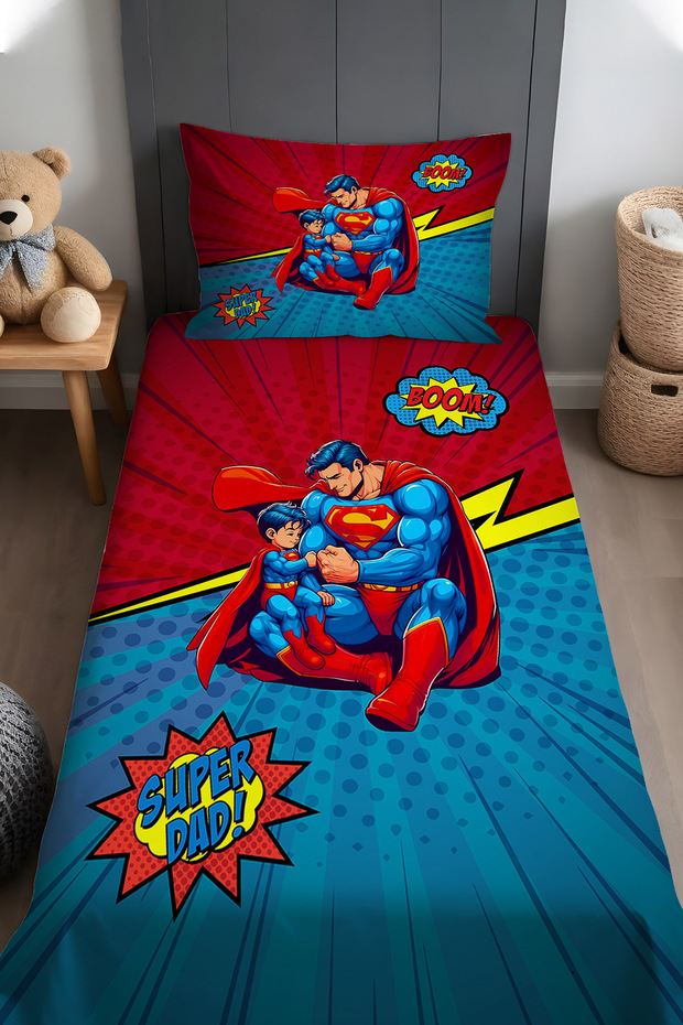 Super Dad Love Patterned Bedspread and Pillowcase