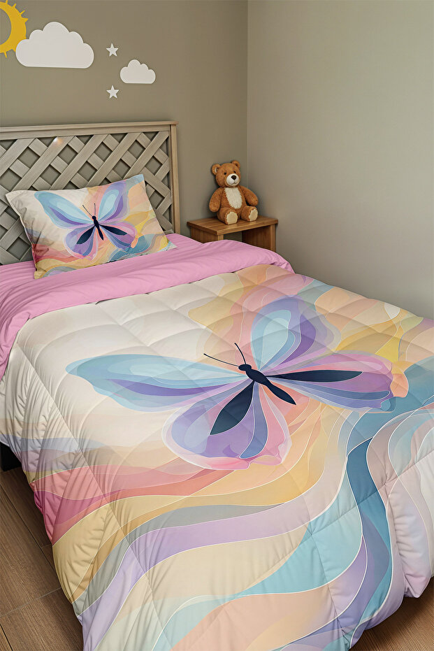 Elegant Butterfly Patterned Single Duvet and Pillowcase