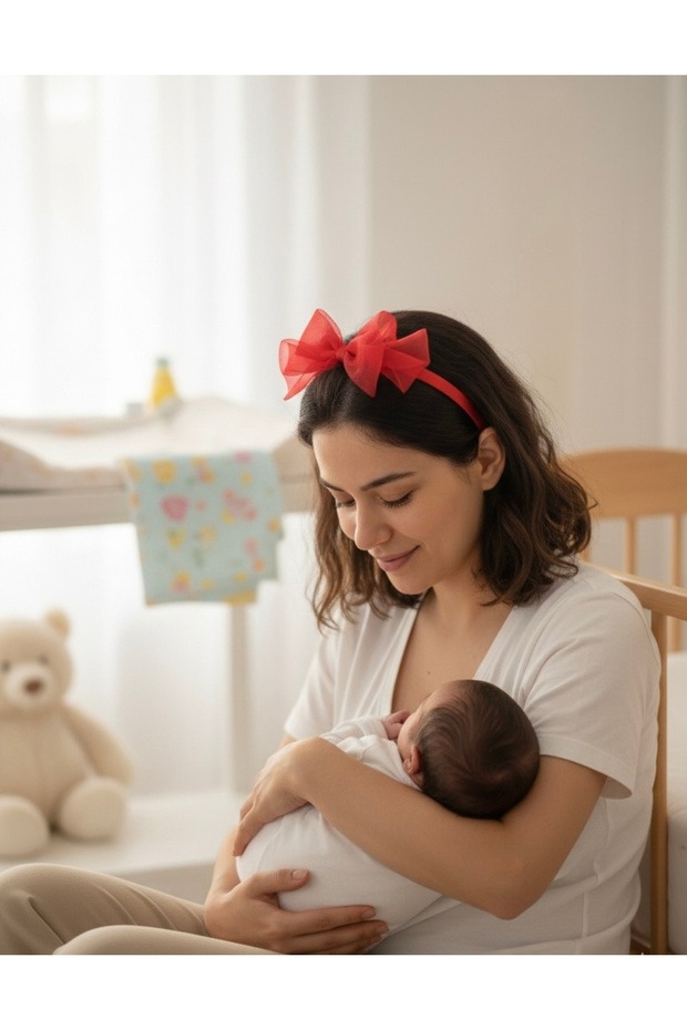 Maternity Crown - Red Organza Design with Large Bow - Maternity Accessory for Hospital Discharge