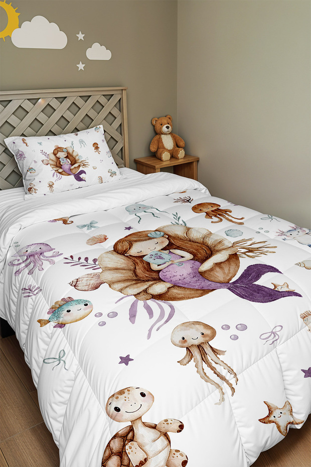 Mermaid Tale Patterned Single Duvet and Pillowcase