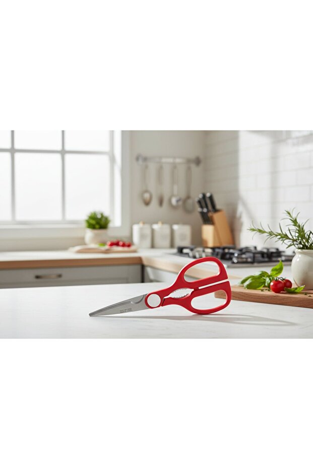 مقص مطبخ ياباني متعدد الوظائف 23 سم أحمر - 3