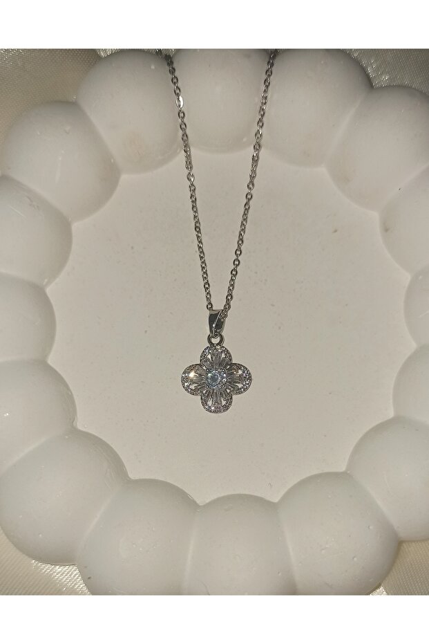 Çelik gümüş yonca kolye - 2