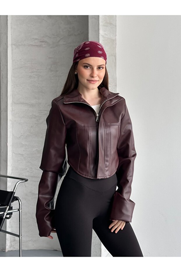 كورسيلي بقصة قصيرة جلد سترة - 6