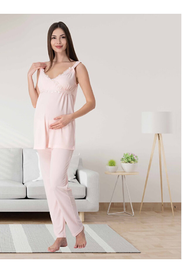 Dvina Maternity Strap Pajama Set - Pink