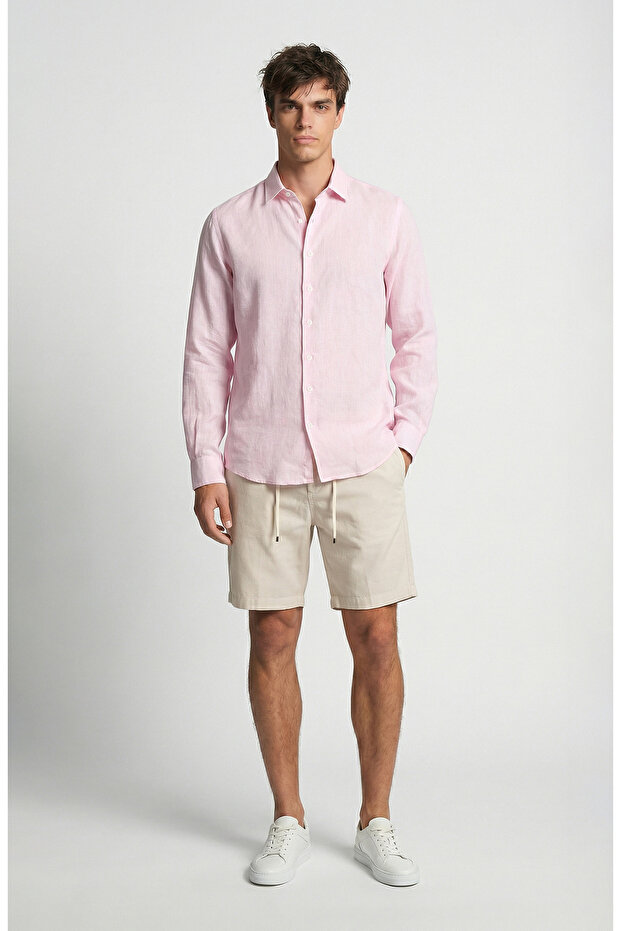 Pembe Keten Gömlek - 2