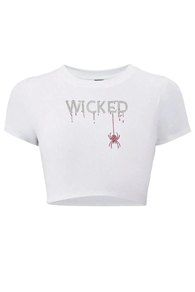 Unisex Oversized White Wicked Glitter Rhinestone T-Shirt