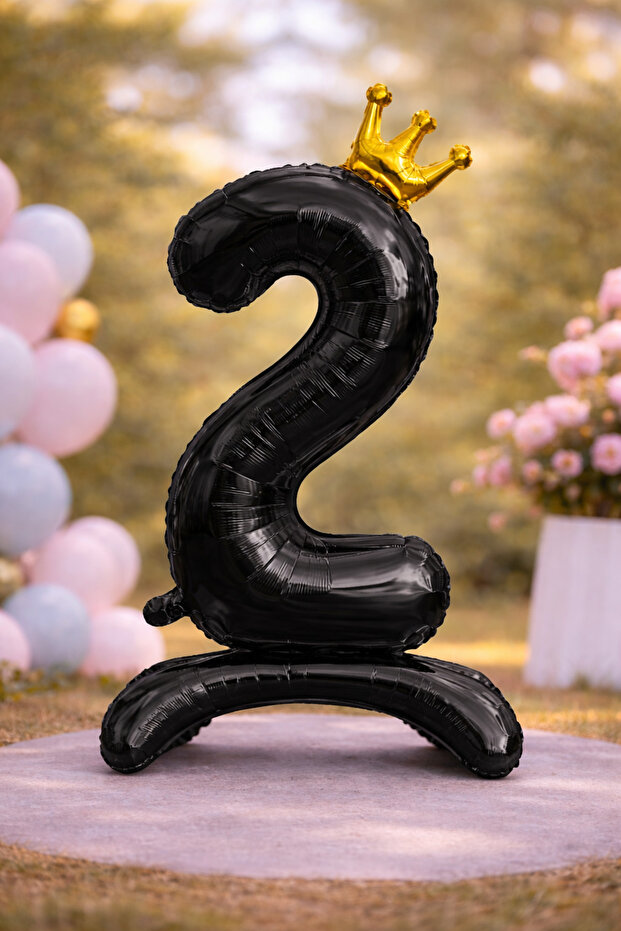2 Year Old Black Footed Crowned Foil Number Balloon 78 cm Birthday Party Decoration Ornament