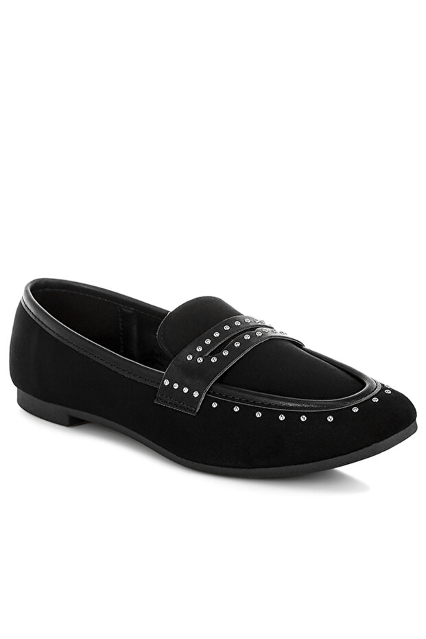 Women's Penny Strap Studded Loafers In Black