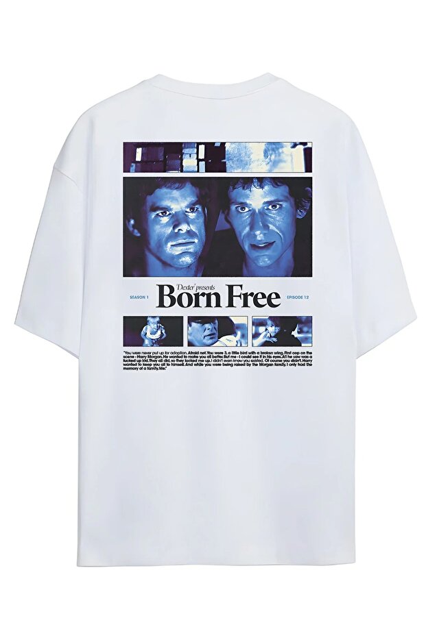 Unisex Oversized White Born Free Detailed T-Shirt