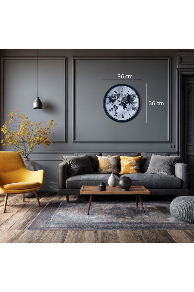 Black 36 cm Patterned Decorative Wall Clock - 4