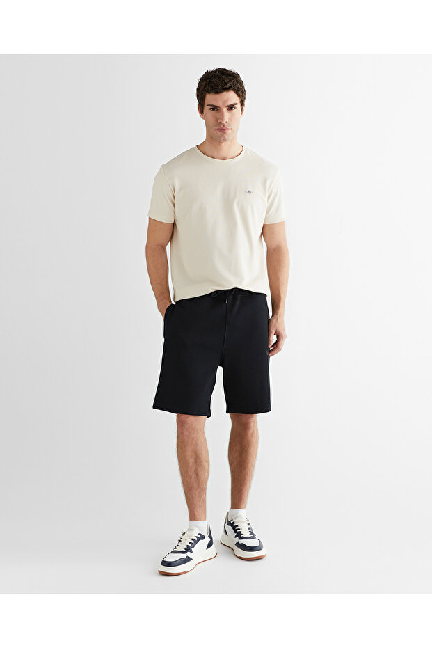 Erkek Siyah Regular Fit Logolu Şort - 1