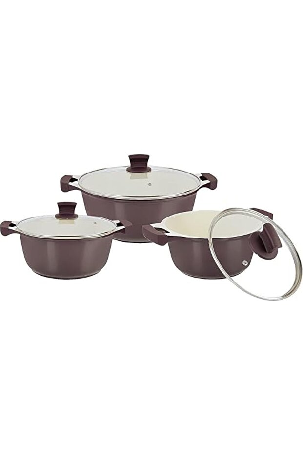 Cast Aluminium Ceramic Non Stick Cookware Set, Purple, 6 Piece