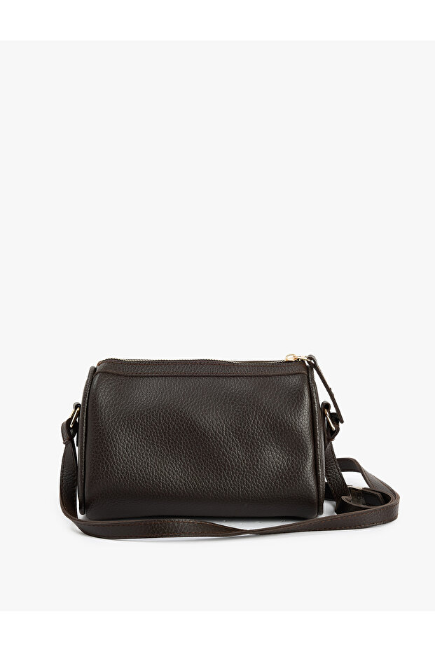 Metal-Accented Zipper Faux Leather Crossbody Bag