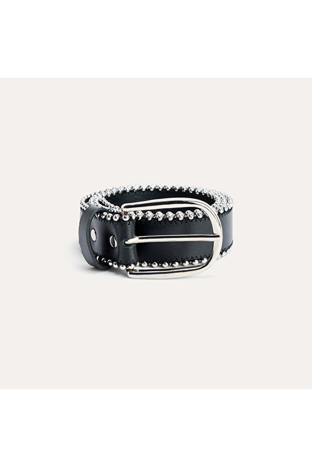 Women's Black Beaded Detailed Belt